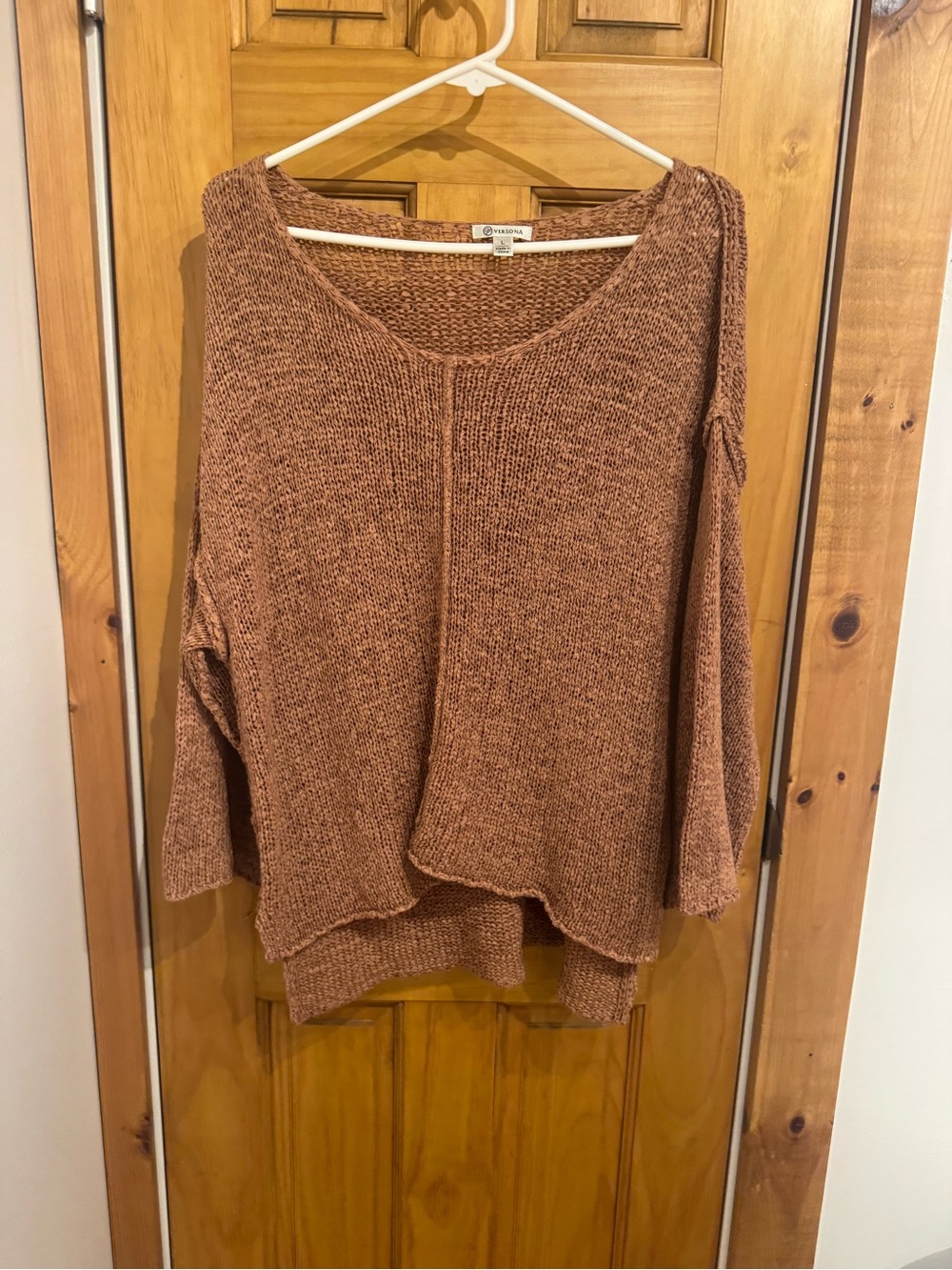 Versona Scoop Neck Open-Stitch Pullover - Rust Brown